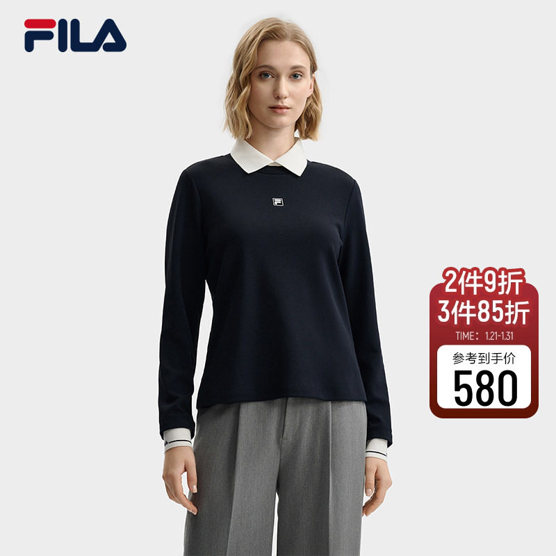 FILA Emerald斐乐女子针织长袖POLO衫2025冬新款时尚休闲基础上衣,运动服/休闲服装,运动POLO衫,淘宝优惠券,粉丝福利购,淘宝优惠卷