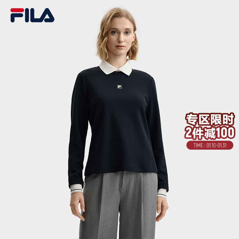 FILA Emerald斐乐女子针织长袖POLO衫2025冬新款时尚休闲基础上衣,运动服/休闲服装,运动POLO衫,淘宝优惠券,粉丝福利购,淘宝优惠卷
