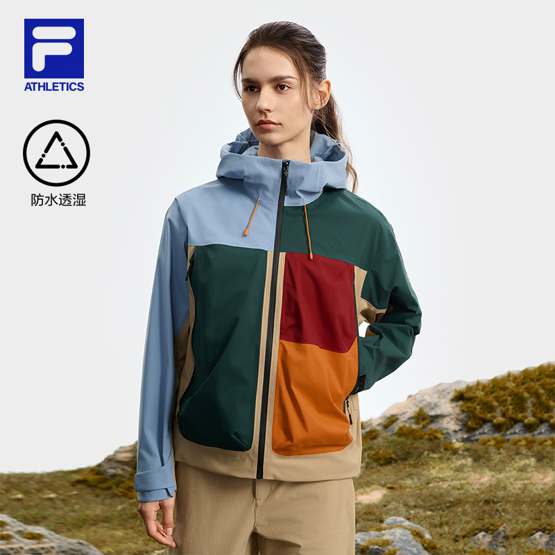 FILA 斐乐官方女士梭织外套2025秋新款户外运动基础拼色连帽外套