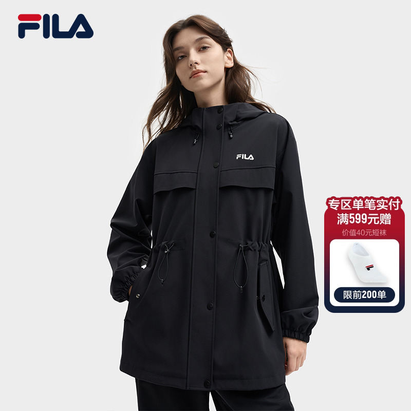 FILA 斐乐官方女士梭织外套2025秋新款时尚休闲收腰宽松连帽上衣