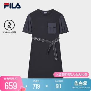 新款 FILA 连衣裙2024夏季 运动休闲裙子 斐乐女子针织短袖 宽松时尚