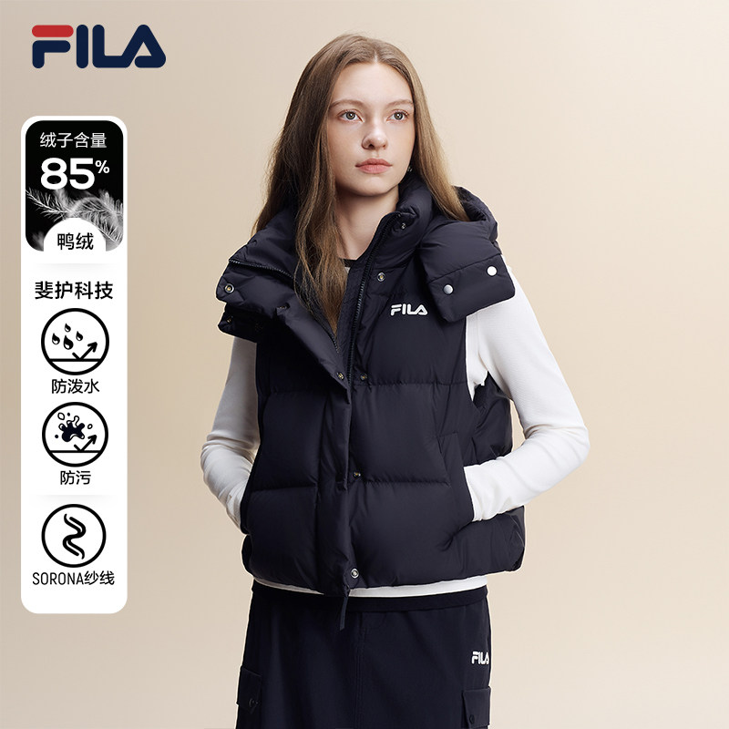 斐乐蓬蓬羽绒服丨FILA女士羽绒马甲26冬季新连帽阿普瑞风运动外套