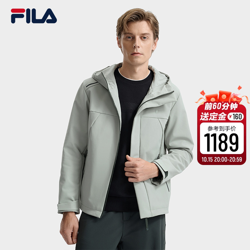 FILA 斐乐官方男士梭织外套2025冬新款时尚简约舒适休闲连帽上衣