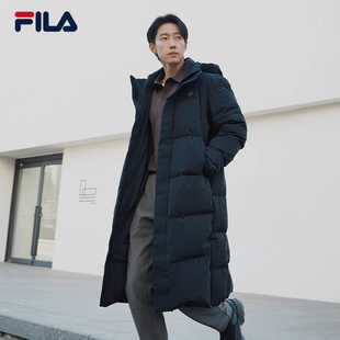 新款 FILA 羽绒服2025冬季 长款 基础休闲连帽保暖外套 斐乐官方男士