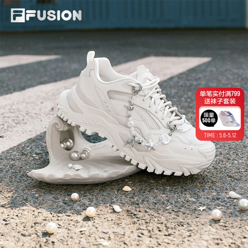 硬糖丨FILA FUSION 斐乐老爹鞋新款网面透气白色女鞋厚底增高鞋子