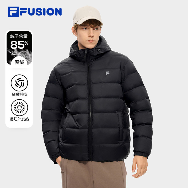 FILA FUSION斐乐潮牌轻薄排骨羽绒服26冬季新款男士锁温连帽外套
