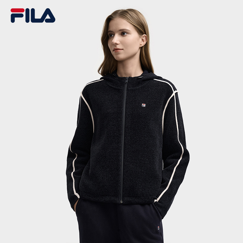 FILA 斐乐官方女士编织外套2025冬新款时尚简约休闲舒适连帽上衣