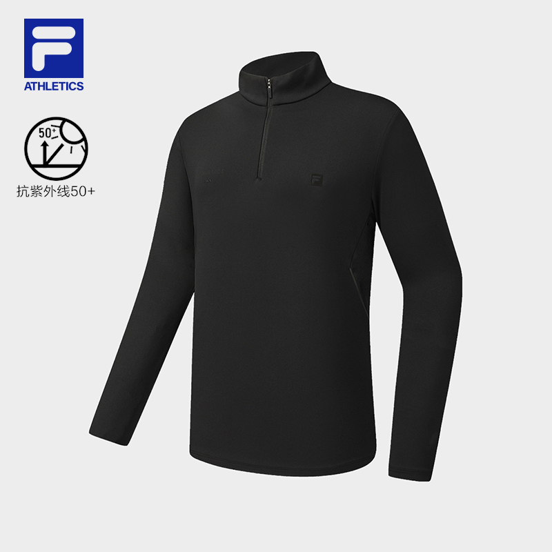 FILA 斐乐官方男子针织长袖上衣2025冬季新款健身运动加绒防晒长T