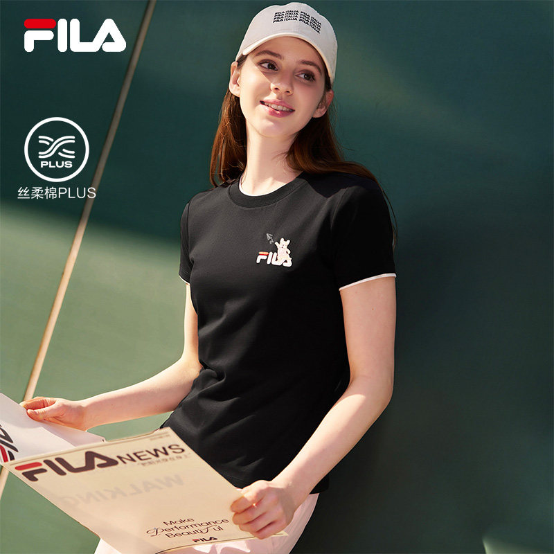 FILA斐乐官方女子t恤2026夏季新款纯棉亲肤圆领上衣女士短袖t恤衫