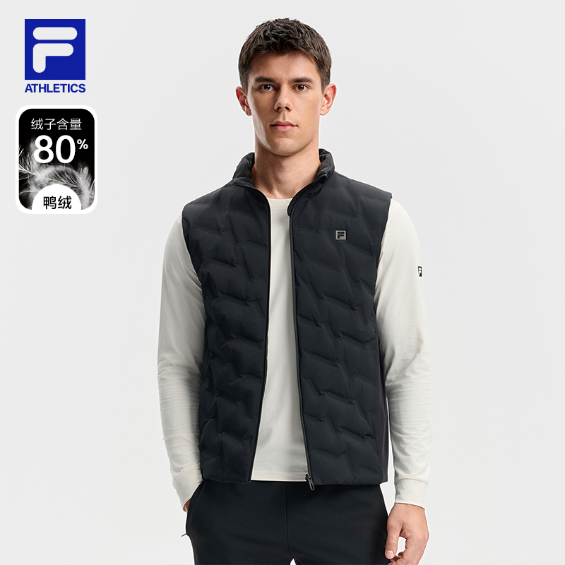 FILA 斐乐官方男士羽绒马甲2025冬新款健身运动简约基础保暖外套