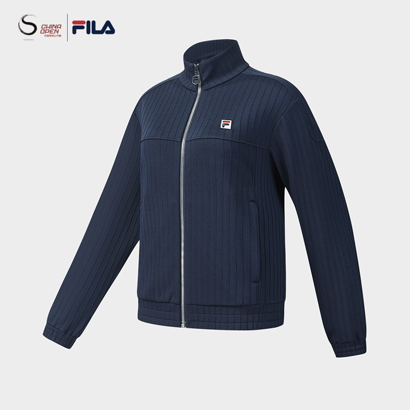 FILA 斐乐官方女士针织长袖外套2025冬新款网球运动宽松立领上衣