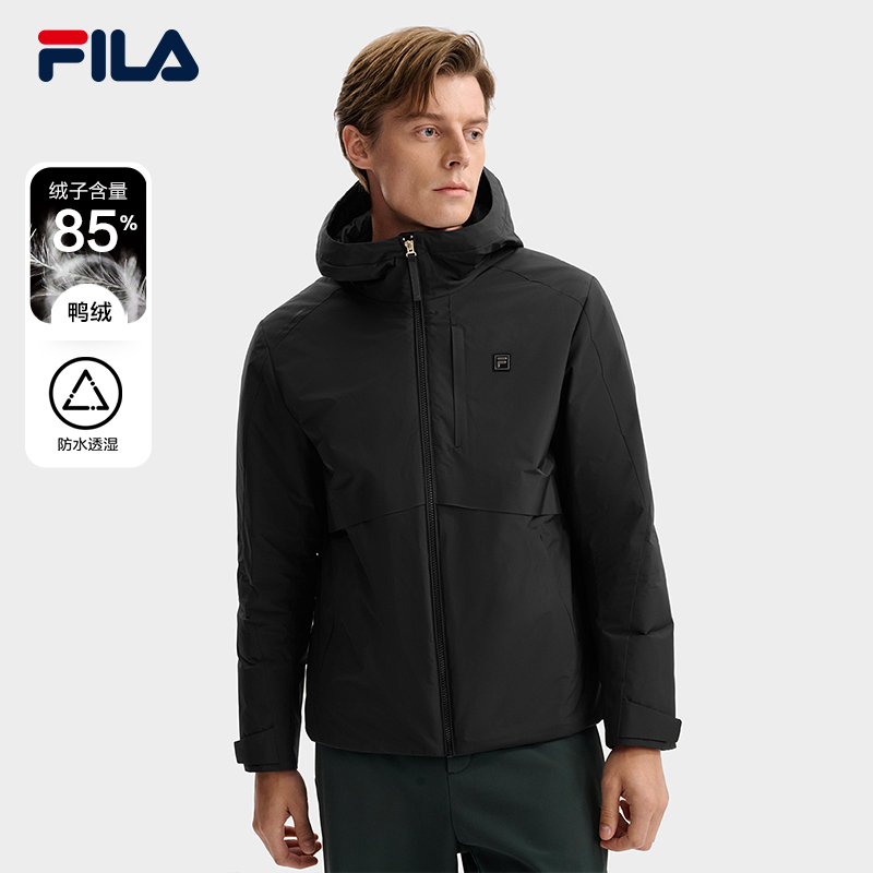 85鸭绒轻薄款FILA斐乐男士羽绒服2025冬新款商务基础保暖连帽外套