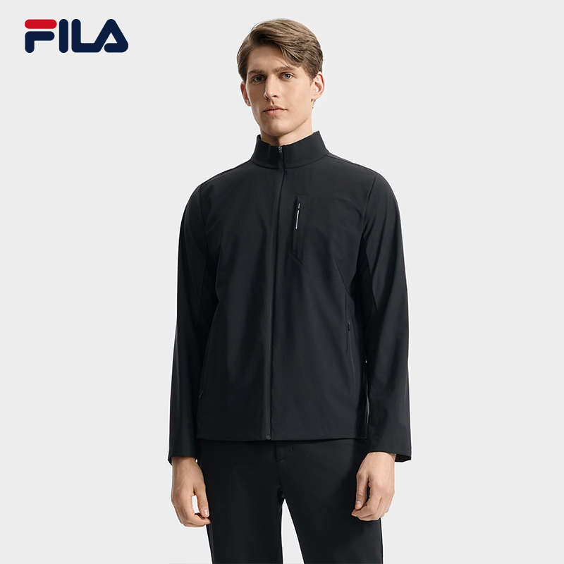 FILA 斐乐官方男士针织长袖外套2025秋新款休闲商务时尚立领上衣