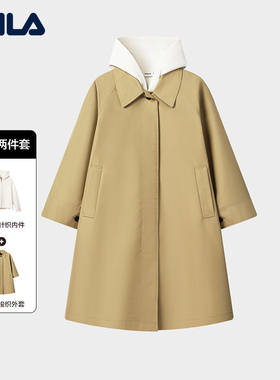 FILA Emerald斐乐女士上衣两件套2025冬季新款时尚休闲中长款风衣
