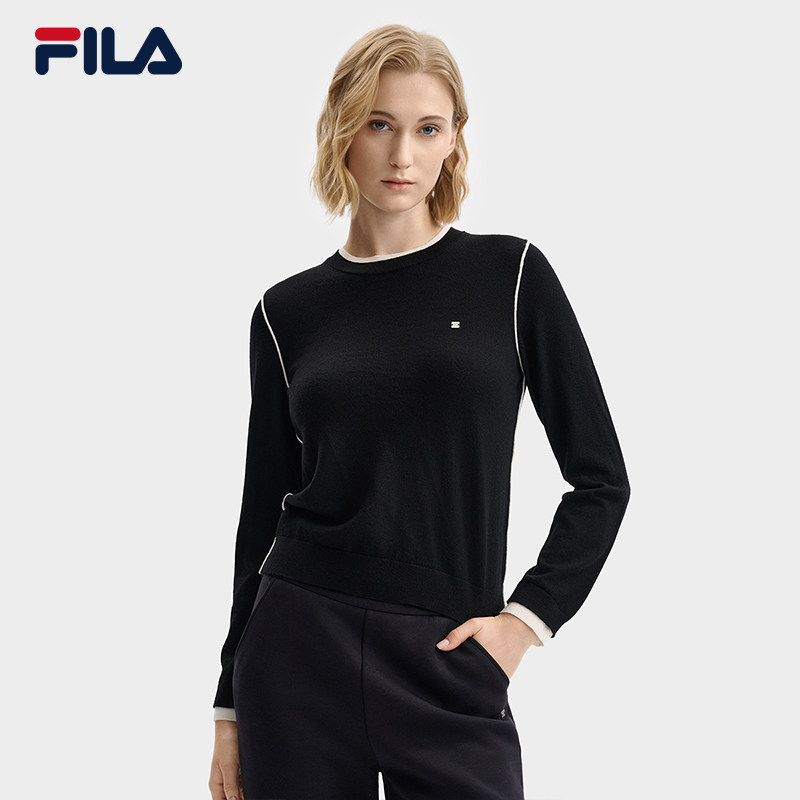 FILA 斐乐官方女子编织衫2025冬新款时尚休闲基础假两件套头毛衣,运动服/休闲服装,运动毛衣/线衫,淘宝优惠券,粉丝福利购,淘宝优惠卷
