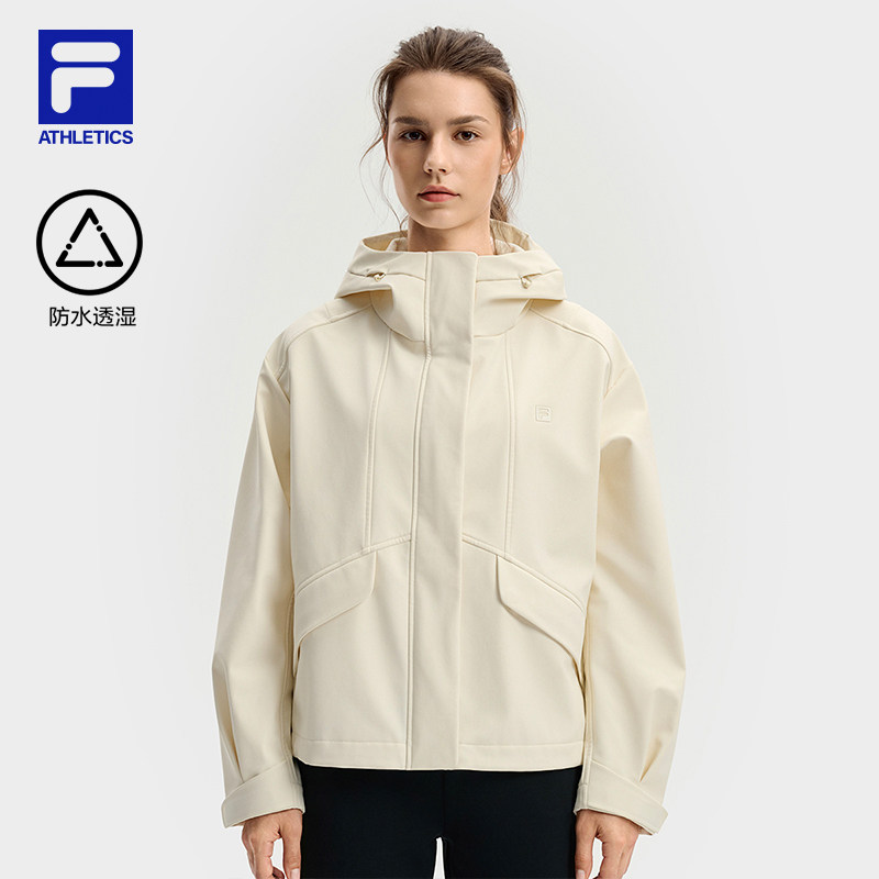 FILA 斐乐官方女士梭织外套2025冬新款健身运动宽松加绒连帽上衣