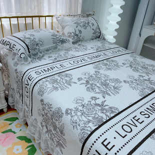 2025韩式纯棉床盖四件套全棉绗缝夹棉床单三件套防滑公主风床裙