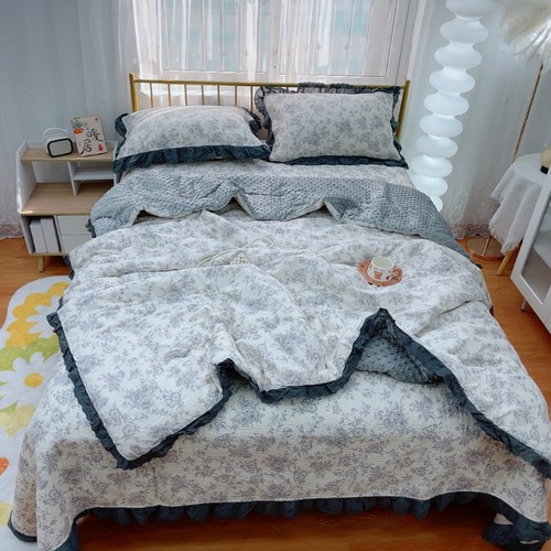 新疆棉花砂洗床盖豆豆被四件套纯棉床盖三件套被套四件套四季通用