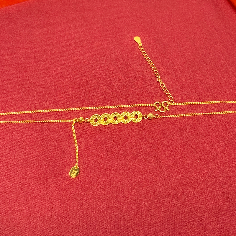 钱多多铜钱纳福项链金包银吊坠金包银锁骨链送人礼物