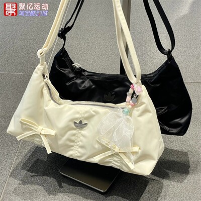阿迪达斯女子2025新款时尚蝴蝶结单肩法棍包手提拎包 KC2769 2770