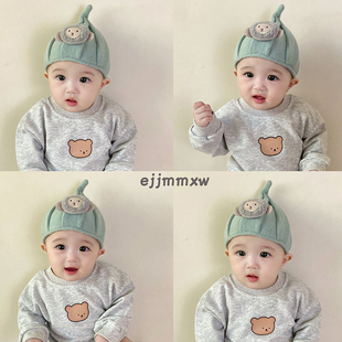 婴儿帽子冬季可爱超萌多色尖尖帽3-6个月男女宝宝毛线套头奶嘴帽
