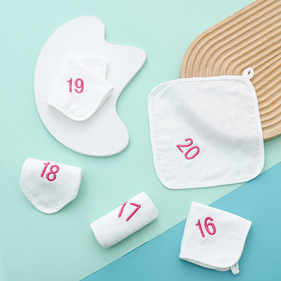 白色纯棉包边纱布幼儿园小毛巾批数字编号方巾擦手巾定制20cm带绳