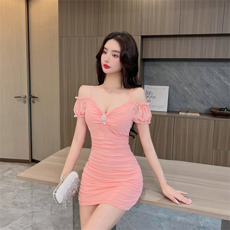 夏季性感低胸纯欲风吊带包臀连衣裙女夜店足浴按摩桑拿技师工作服