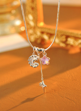 夏日不对称星月项链女轻奢小众高级感度假风锁骨链颈链批发代发