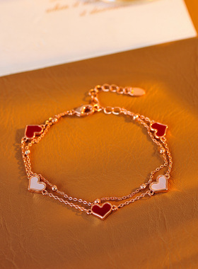 双层贝母爱心手链法式复古百搭气质手环小众高级轻奢手饰批发代发