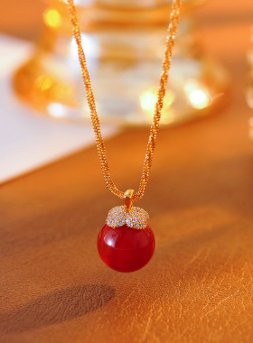 红色玛瑙柿柿如意吊坠项链秋冬轻奢小众高级感气质毛衣链批发代发