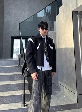 IDDB 小众垫肩拼色夹克男士春秋短款宽松潮流高级设计感外套韩系