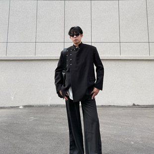 秋夹克上衣百搭潮流 纽扣廓形垫肩西服外套男士 IDDB 小众设计中式