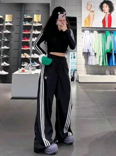 2026新款三条杠运动休闲直筒长裤男女速干阔腿裤防晒裤扭扭束脚裤