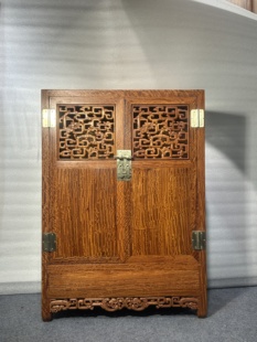 水波纹螭龙纹小方角柜明式 透格门储物实木置物柜储物柜缅甸花梨