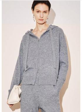 MM麦檬2025冬季新灰色慵懒连帽衫针织衫开衫女5FA13S701