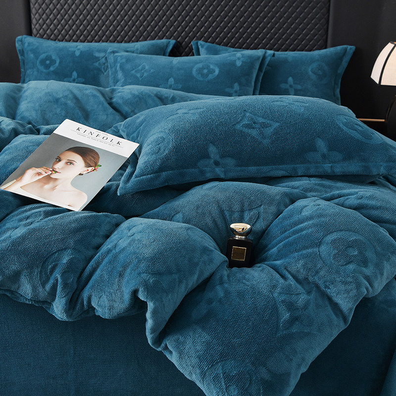 欧式风高克重防静电牛奶绒四件套被套床笠冬天加厚珊瑚绒床上用品