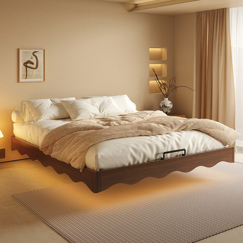 粤府新款中国风格波浪悬浮实木床