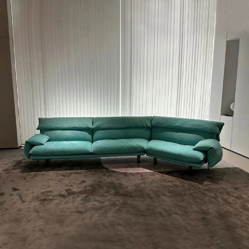 新款意大利沙发布艺磨砂布羽绒高靠背小坎肩异形转角客厅佛山沙发