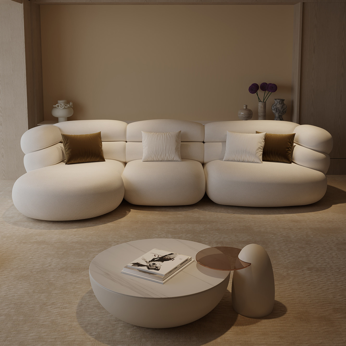 粤府2025年新款奶油风布艺沙发小户型白色高靠背模块沙发客厅转角