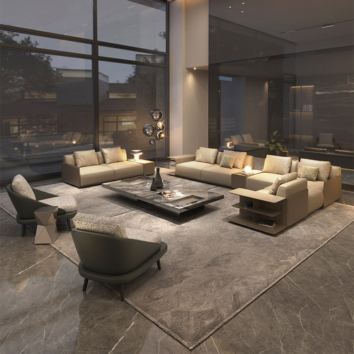 粤府简约大户型真皮水母沙发