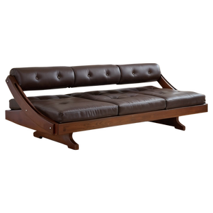 新款意式复古风真皮沙发直排三人位中古风实木胡桃木佛山龙江沙发