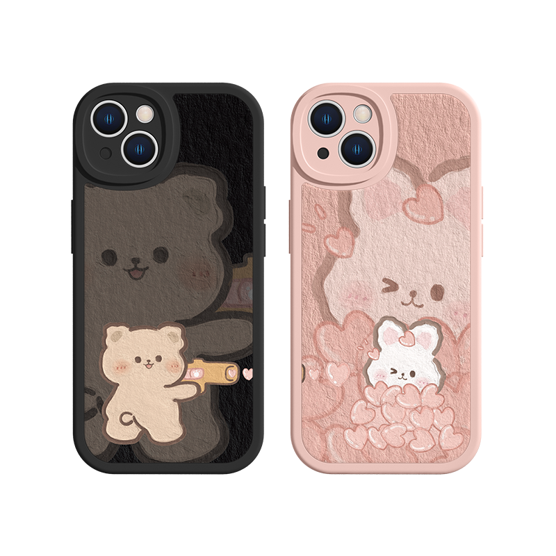 适用苹果16/17手机壳iPhone14粉色15promax爱心13promax兔子11小熊12情侣秀恩爱14pro可爱