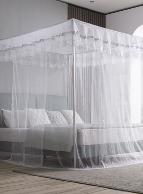 新款不锈钢落地蚊帐加粗加厚支架管子家用方顶三开门加密公主1.8m