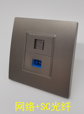 深灰色86型SC光纤超五类网络面板RJ45网线CAT5电脑SC光钎宽带面板