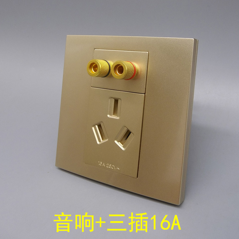 香槟色三孔三插加音响二三插16A3孔水柱音响凸头两孔5.1环绕香蕉