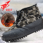 劳保防水棉鞋 3537加绒解放鞋 加厚保暖工地胶鞋 冬季 男女高帮迷彩鞋