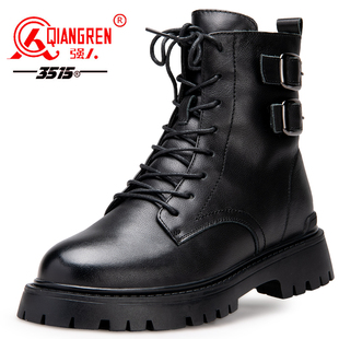 3515强人冬季 保暖马丁靴女真皮厚底雪地靴 加绒羊毛皮毛一体棉鞋