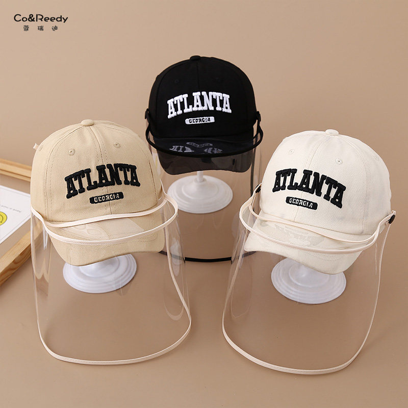 儿童防风帽防护面罩春秋季防晒宝宝鸭舌帽外出防飞沫面屏字母大檐