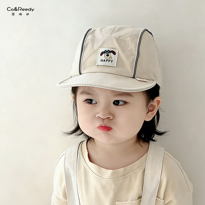 婴儿帽子春夏季透气遮阳防晒帽男女宝宝卡通字母小飞狗鸭舌帽