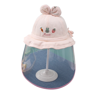 新生婴儿防护帽春秋宝宝防飞沫面罩遮脸罩外出打预防针水果渔夫帽